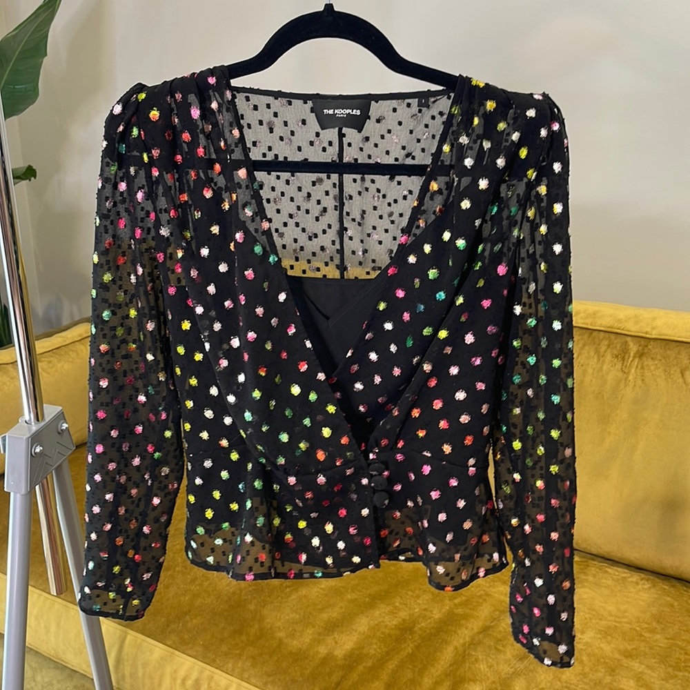 THE KOOPLES cross wrap plunging metallic blouse